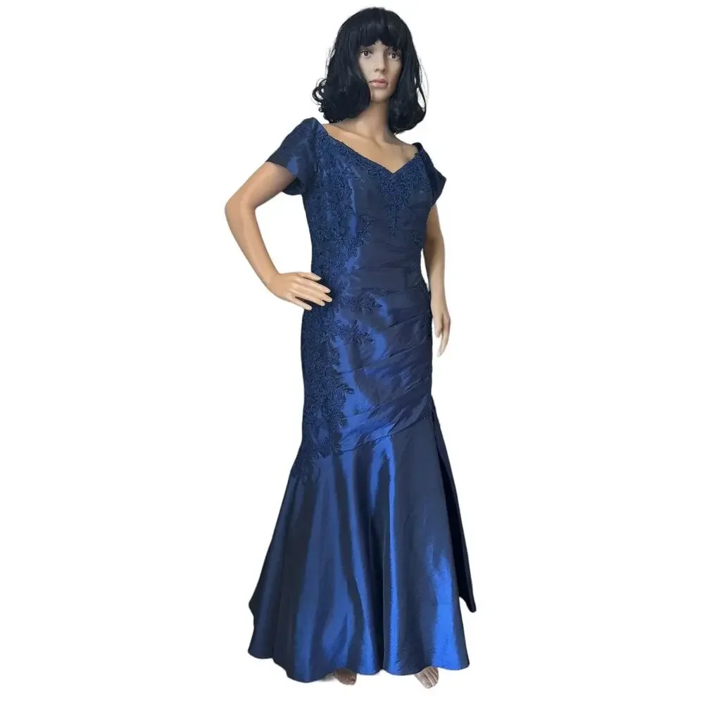 Jade Couture 2010s Navy Off Shoulder Embellished Formal Gown Size 12
